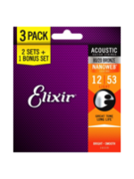 Elixir 16539 3X2 Pack Nanoweb Bronze Light 12/53